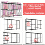 Extra Large Heavy Duty Clothes Rack, 2 Hanging Rods, 11 Dividers, 4 Installation Methods, 1100lb Load Capacity, Size 77"W x 17.7"D x 77"H, Free Standing Metal Wardrobe
