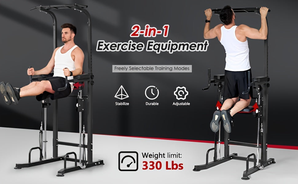 Sogespower Power Tower Dip Station Pull Up Bar for Home Gym Multi-Function Adjustable Height Strength Training Workout Equipment