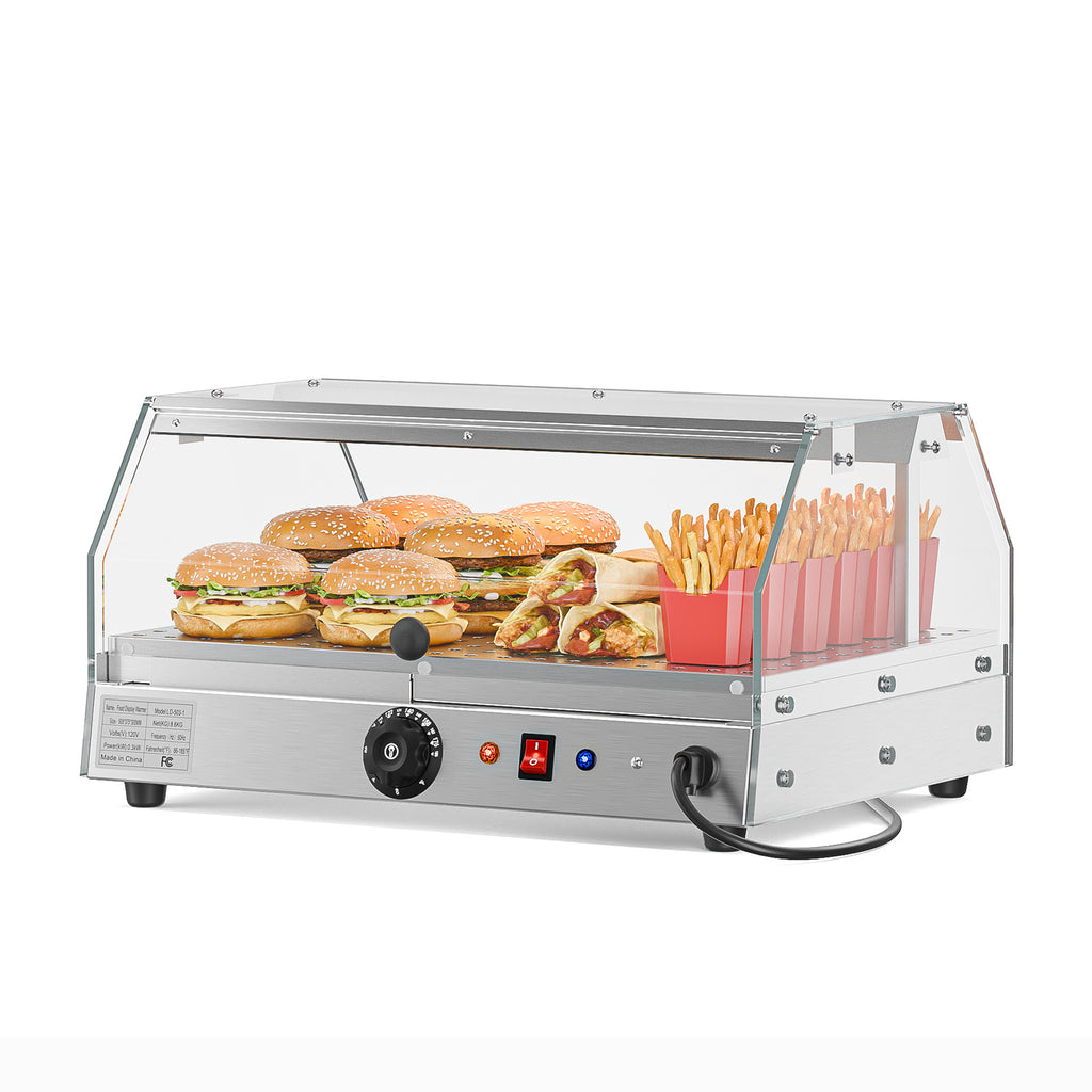 2-Tier Food Warmer Pizza Warmer Countertop, Food Warmer Display Pretzel Warmer with LED Lighting Front and Rear Doors, Electric Catering Hot Box Acrylic for Buffet Restaurant Cafe
