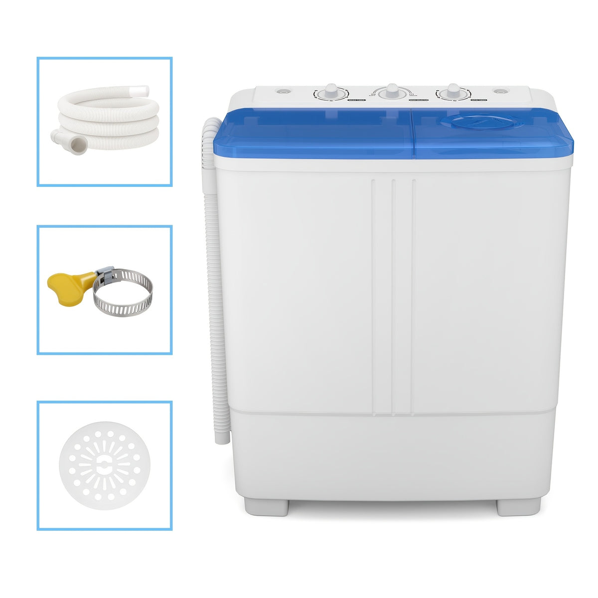 21Lbs Portable Washing Machine, Semi-automatic Compact Twin Tub Laundry Washer with Built-in Drain Pump, Time Control, 13Lbs Washer And 8Lbs Spin Dryer Combo for Apartments, Dorms, RVs
