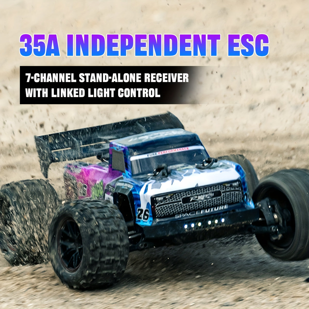 Flypear 4WD Brushless RC Car, 60+KM/H All Terrain High-Speed Off-Road Truck, Aluminum Alloy Chassis, 2.4Ghz Remote Control, Supports Vehicles Racing Together, Three-Wire 17G Digital Servo, LED Lights