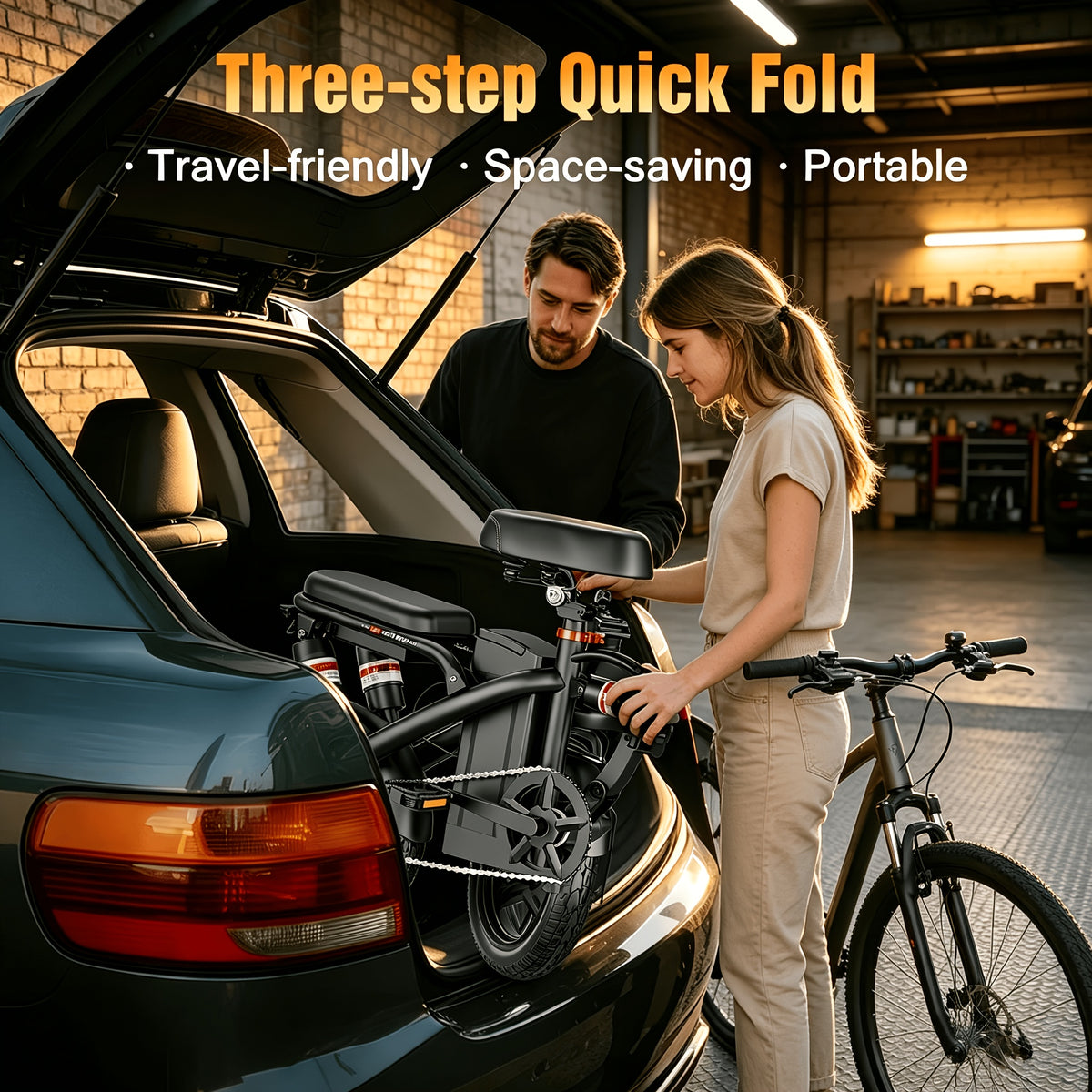 500W Adult Folding Electric Bicycle - 20 MPH, 25-Mile Range, 48V 15Ah High-Capacity Removable Battery, 14-Inch All-Terrain Tires, Dual-Seat Design, Three Riding Modes (Electric, Pedal-Assist, And Pedal), Multi-Functional LCD Display.