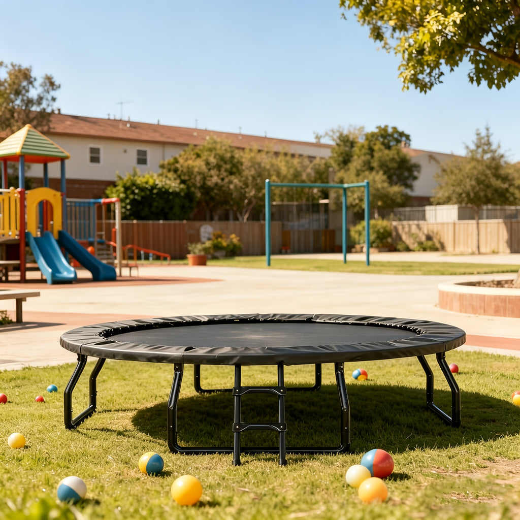 Indoor Outdoor Trampoline for Teenagers, 8ft/10ft/12ft/14ft/15ft/16ft with Safety Enclosure Net, Pop-up Quick Connector Frame, Basketball Hoop Optional, Includes Ladder, Blue/Black Backyard Jumping Trampoline