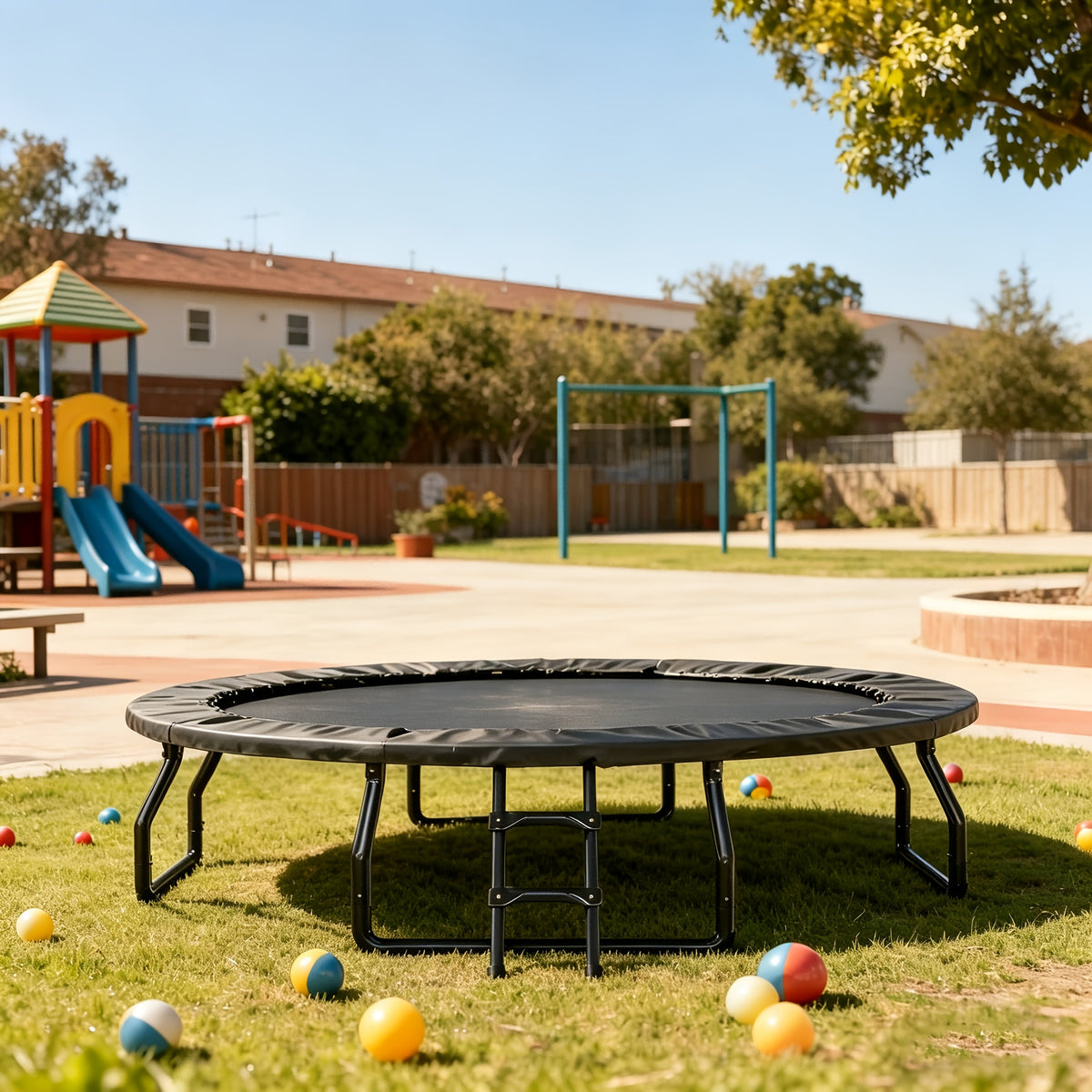 Indoor Outdoor Trampoline for Teenagers, 8ft/10ft/12ft/14ft/15ft/16ft with Safety Enclosure Net, Pop-up Quick Connector Frame, Basketball Hoop Optional, Includes Ladder, Blue/Black Backyard Jumping Trampoline