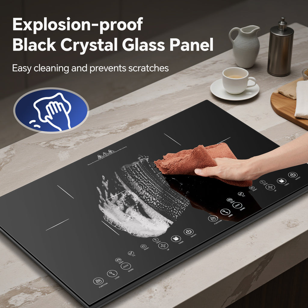 Portable Induction Cooktop 2 Burners, 1800W Double Induction Cooker with 8 Power Settings, 4 Pre-Set Modes, Ultra Thin Design, Sensor Touch Control, Child Safety Lock & Timer, Kitchen Electric Cooktop