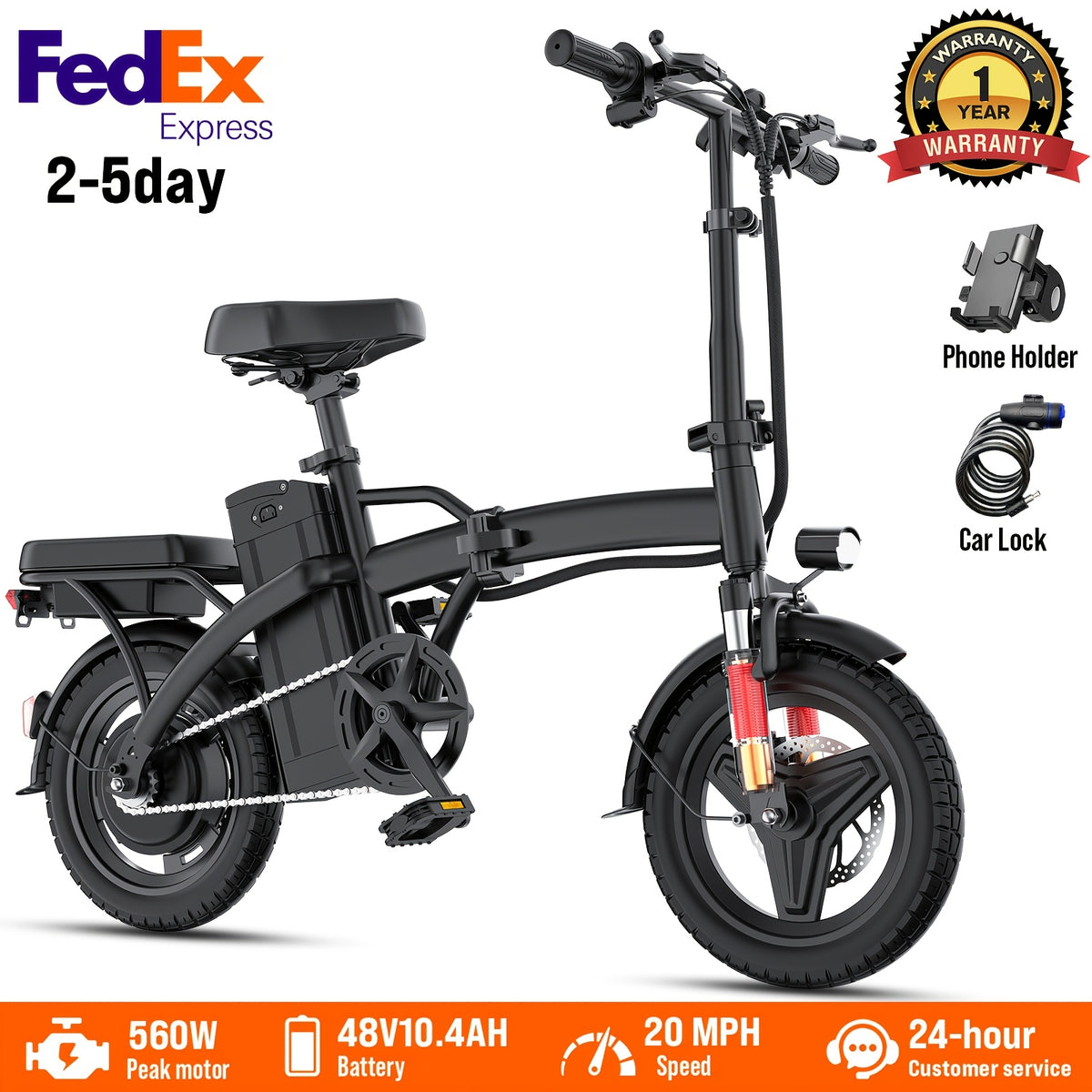 14 Inch Folding Electric Bike for Adults And Teens, 560W Peak Motor, Removable 48V 10.4AH Battery, 12-24 MPH Top Speed, 32 Miles Assist Range, 330 LBS Max Load, Ideal for Urban Commuting & Recreational Riding, Perfect Gift Choice