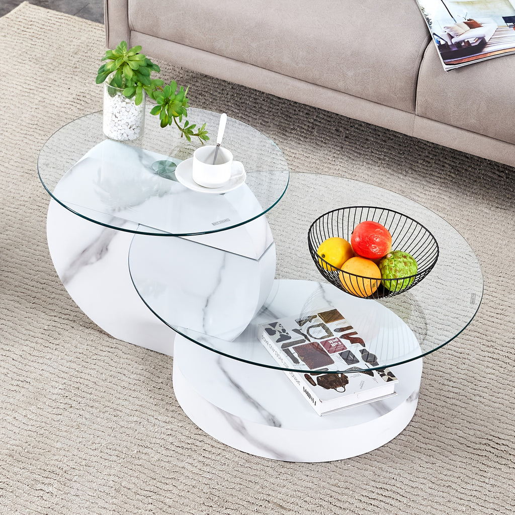 Glass Coffee Table for Small Spaces with Three-Tier Storage and a Clear Tempered Glass Top