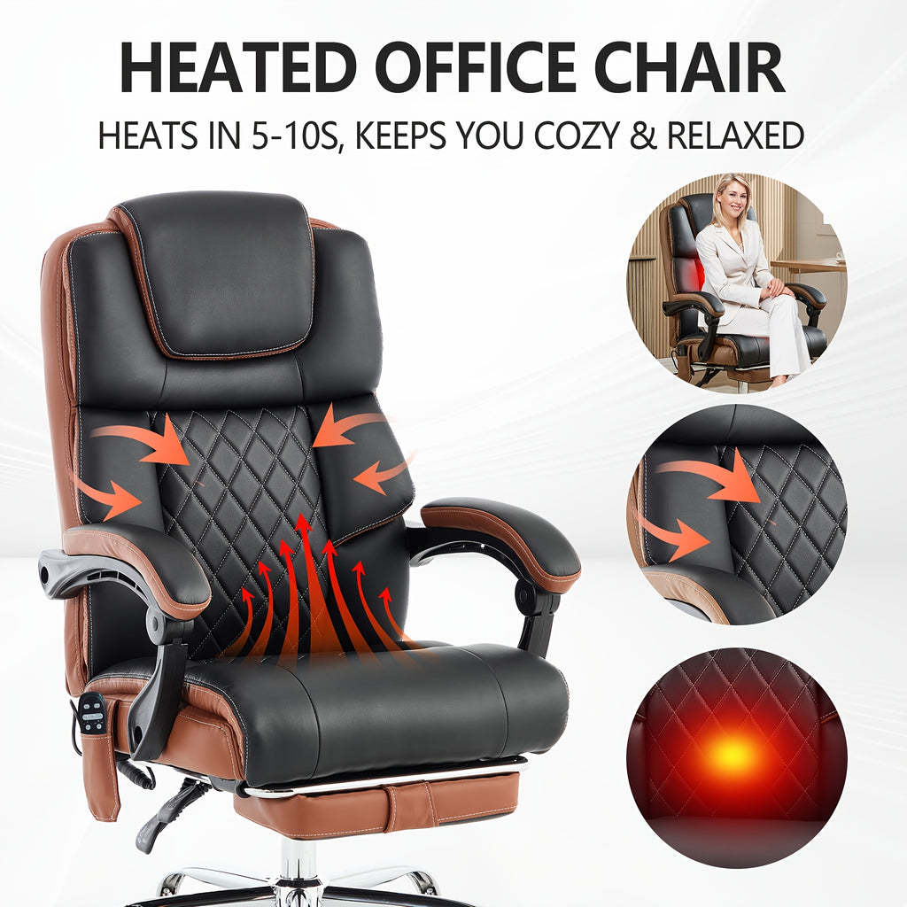 Capacity, Massage Office Chair With Footrest, Vibration And Heating Function Leather Recliner, Heavy-Duty Executive Tall Computer Chair For Large Individuals, Height-Adjustable Ergonomic Chair