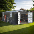 [Extra-Large Metal Shed] 5X3/12X16/12X18 FT Outdoor Storage Shed, Extra-Large Metal Shed With Hinged Door And Windows, Heavy-Duty Metal Tool Shed For Backyard, Garden, Patio, Or Lawn, Black