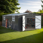 [Extra-Large Metal Shed] 5X3/12X16/12X18 FT Outdoor Storage Shed, Extra-Large Metal Shed With Hinged Door And Windows, Heavy-Duty Metal Tool Shed For Backyard, Garden, Patio, Or Lawn, Black