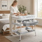 Adjustable 2-In-1 Bathtub with Changing Table, Waterproof Diaper Changing Station Portable Changing Table Adjustable Height Organizer with Storage Racks for Home Furniture