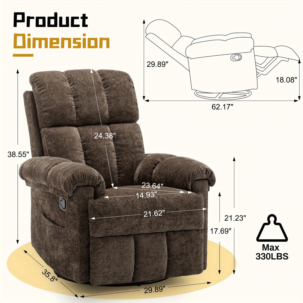 A Solitary Chair for The Living Area, a Reclining Chair That Swivels, a Rocking Recliner for Grown-Ups, Compact Recliners Suitable for Limited Spaces, a Manual Upholstered Recliner Featuring Side Pockets