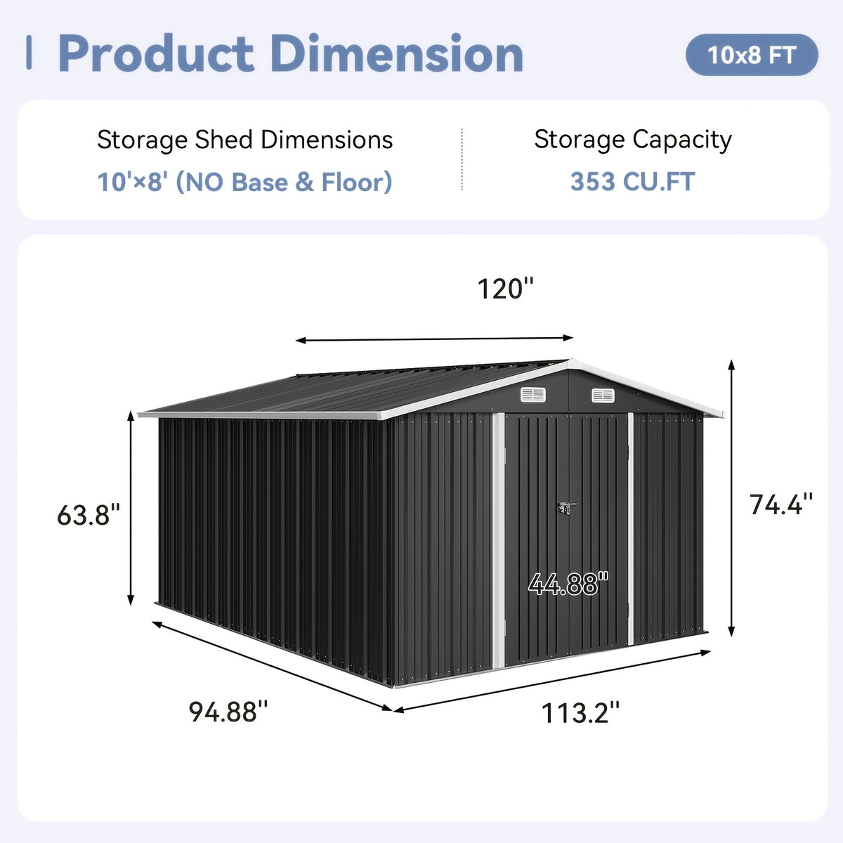 6X4/8X6/10X8/10X12Ft Gable Roof Metal Storage Shed, Heavy Duty Outdoor Garden Shed with Lockable Doors And Vents, Weather-Resistant Utility Shed for Backyard Tools, Brown/Black