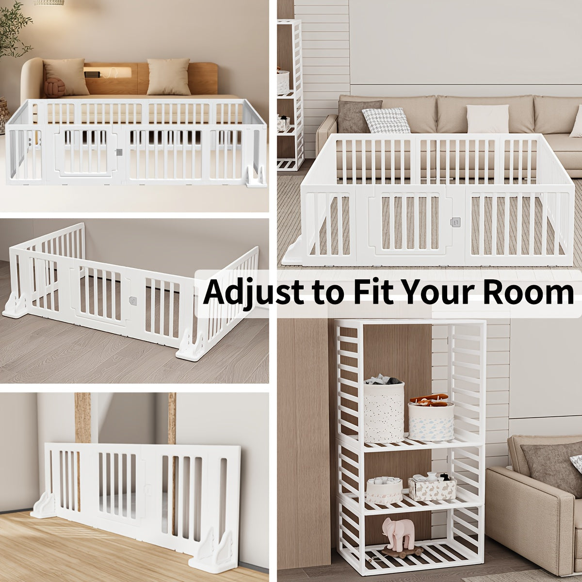 Baby Playpen Baby Fence, 2in 1 Adjustable Shape Baby Playpen, Kids Activity Centre Safety Play Yard Home Indoor Outdoor, Large Space Safe Playpen, Wardrobe Fence Storage Shelf Baby Fence with Safety Gate As Birthday Gift
