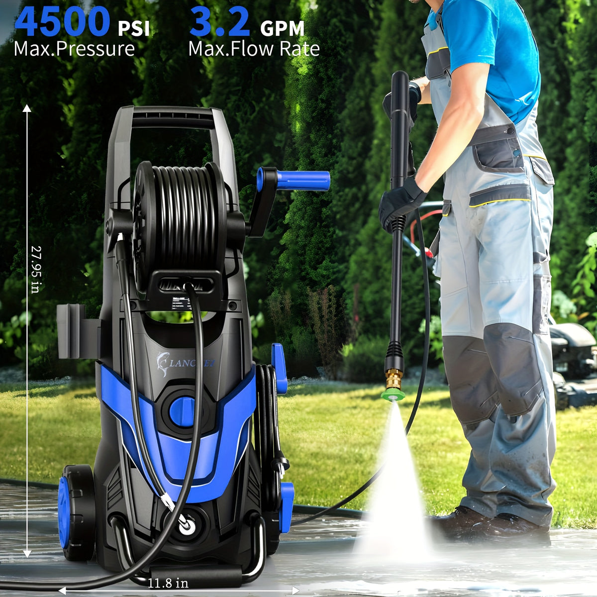 Electric High Pressure Washer, 4500PSI 3.2GPM Electric Washer, with 6 Quick Connection Nozzles, Inlet Pipes And Filters, And Foam Cannons