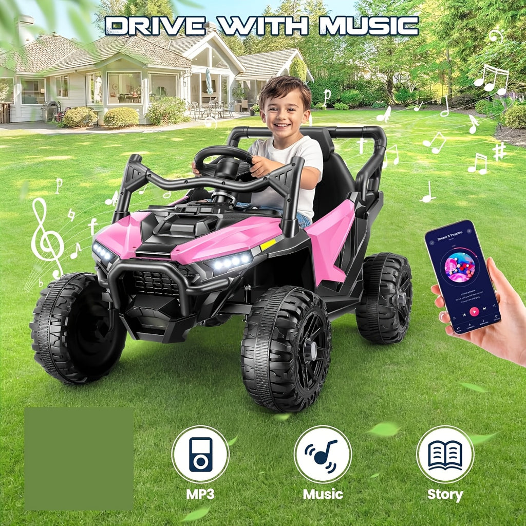 24V Children's Electric Ride On Car, 14 "seat Children's Electric Car, with Remote Control, Spring Suspension, LED Lights, Seat Belt, Music Playback, The Perfect Gift for Christmas & New Year & Children's Birthday, Suitable for All Kinds Of Terrain