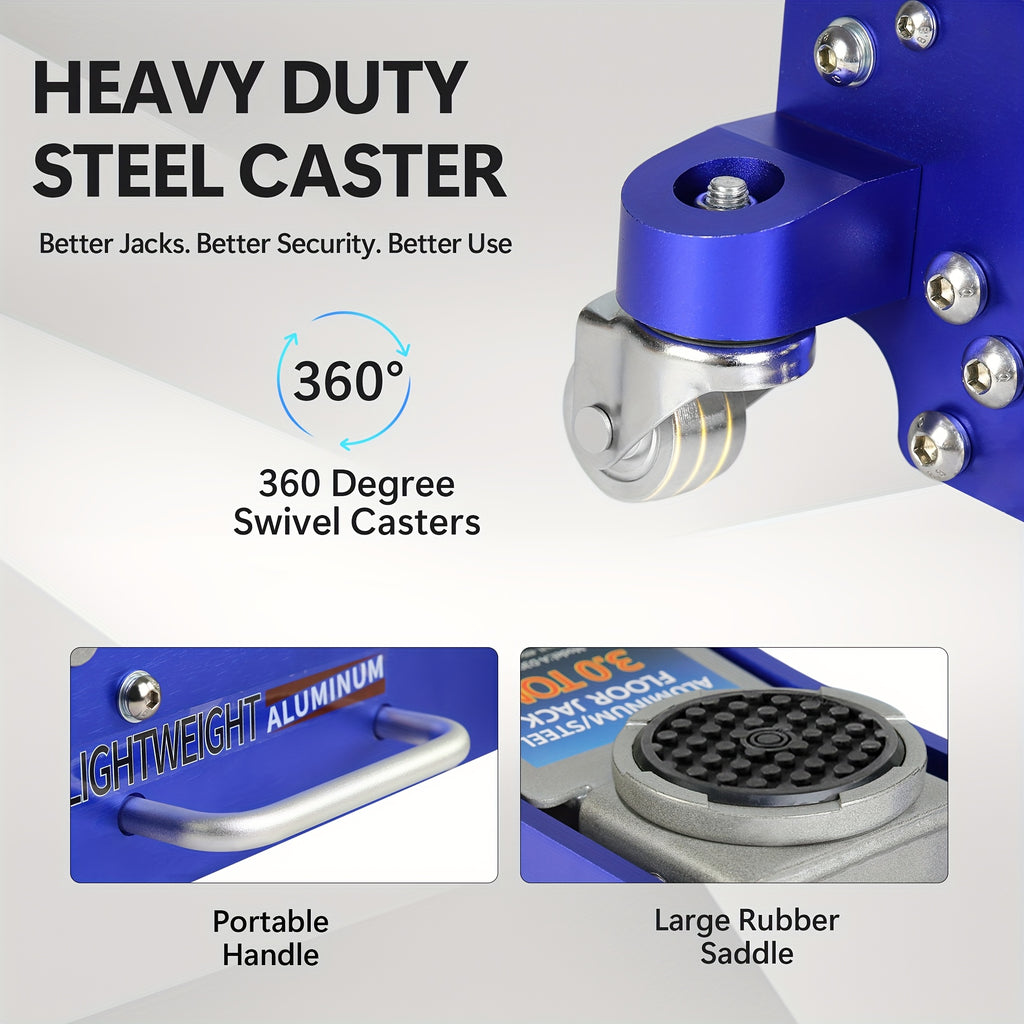 Hydraulic Low-Profile Racing Floor Jack Made of Aluminum And Steel, Featuring a Dual Piston Quick Lift Pump, Available in 1.5 Ton, 2.5 Ton, And 3 Ton Capacities