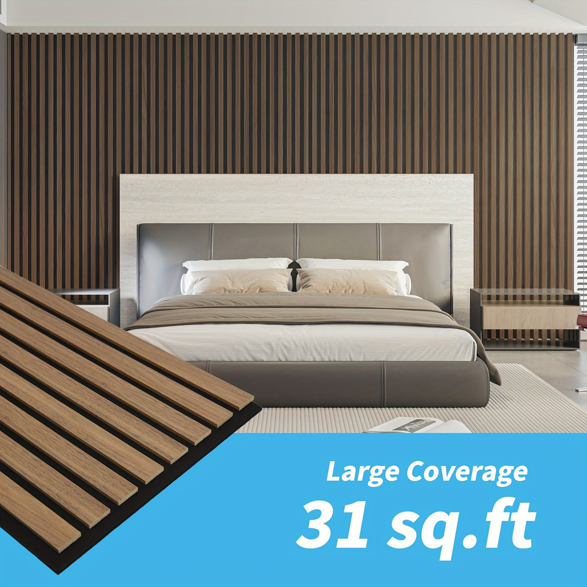 4-Sheet 93" X 12" Textured Wood-Look 3D Wall And Ceiling Tiles Noise Insulating MDF Grille Design, 31 Sq.Ft Coverage with Screws X56