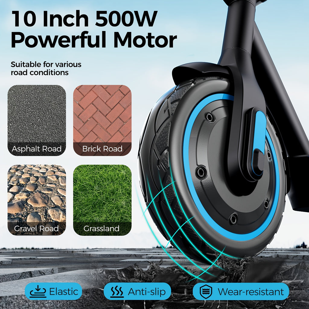 V10 Electric Scooter, 500W Foldable E-Scooter with 10-Inch Tires and 28-Mile Range for Adults
