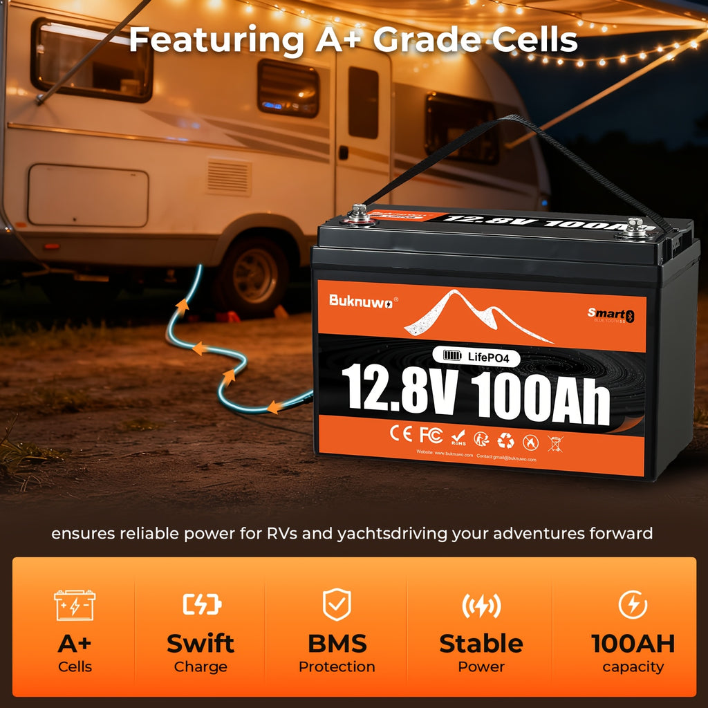 Unboxing 12V 100Ah Lithium Lifepo4 Battery, 12 Volt Lithium Battery with Wireless And Low Temp Protection. Max. 15000 Deep Cycles, Built-In 100A BMS for Rvs, Motorhomes, Solar Systems, And Off-Grid (Group 31)