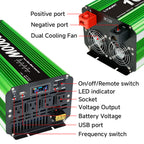 Pure Sine Wave Inverter 10000 Watt (Peak) Vehicle Power Inverter, Converts 12 Vdc to 110 Vdc to 120 Vdc, with LCD Display, Remote Control and Troubleshooting, 4 US Sockets for Car Onboard Chargers, for Home Solar Systems, RV's, and Vans, without Batteries