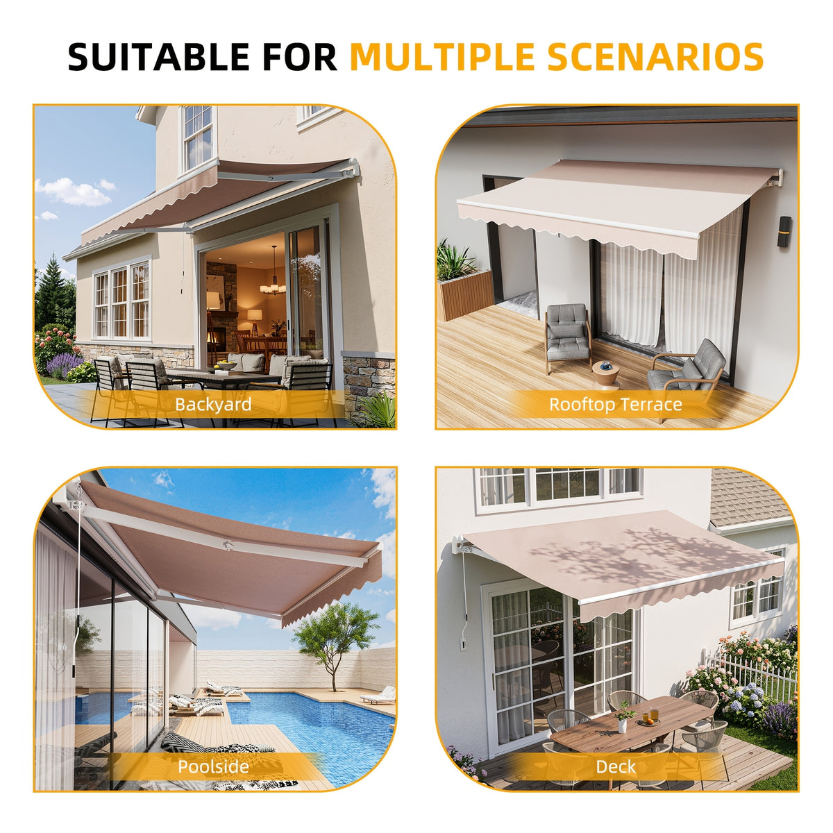 Patio Retractable Awning Sunshade Shelter Cover, Outdoor Patio Awnings for Shop, Restaurant, Cafe, Courtyard, Balcony