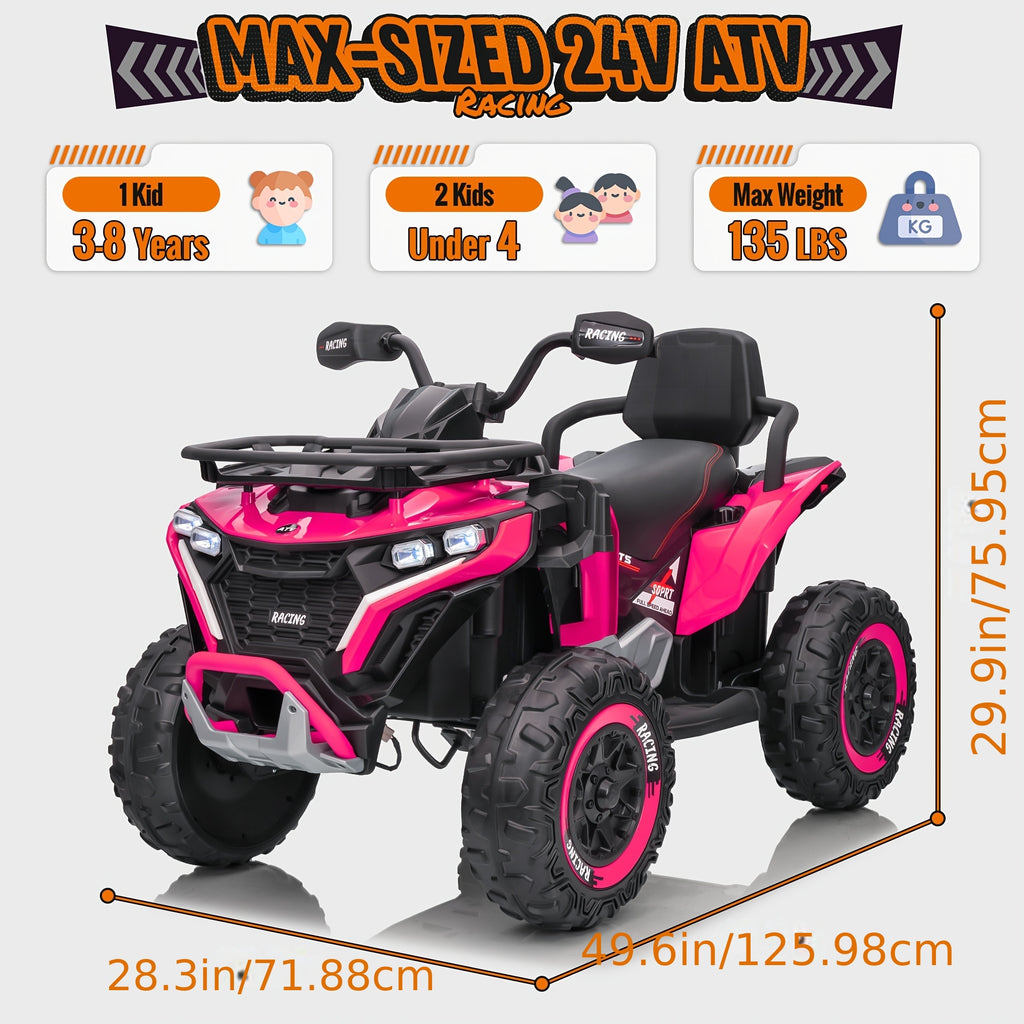 24V Electric Kids ATV Quad, 4WD Off-Road Vehicle, 2-Seater with Leather Seats And Knee Pads, Ride-On for Boys And Girls (/Red//Black) - Ideal Birthday/Christmas/Halloween Gift, 3 Speeds, Remote Control Design