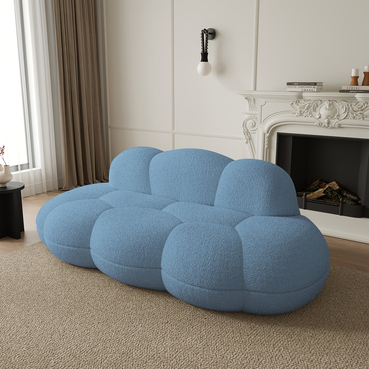 Cloud-Shaped Floor Sofa in Textured Sherpa, No-Assembly Lounge Seating for Apartments and Bedrooms