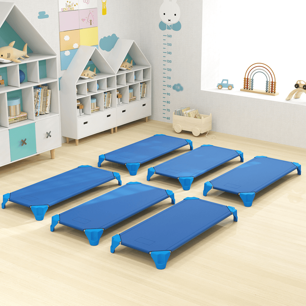 COSTWAY 6-Pack Stackable Time Cots, Space-Saving Daycare Cots w/Metal Frame, Oxford Cloth, Portable Toddler Sleeping Beds for Preschool and Kindergarten, No Assembly Required, 52" x 23.5".
