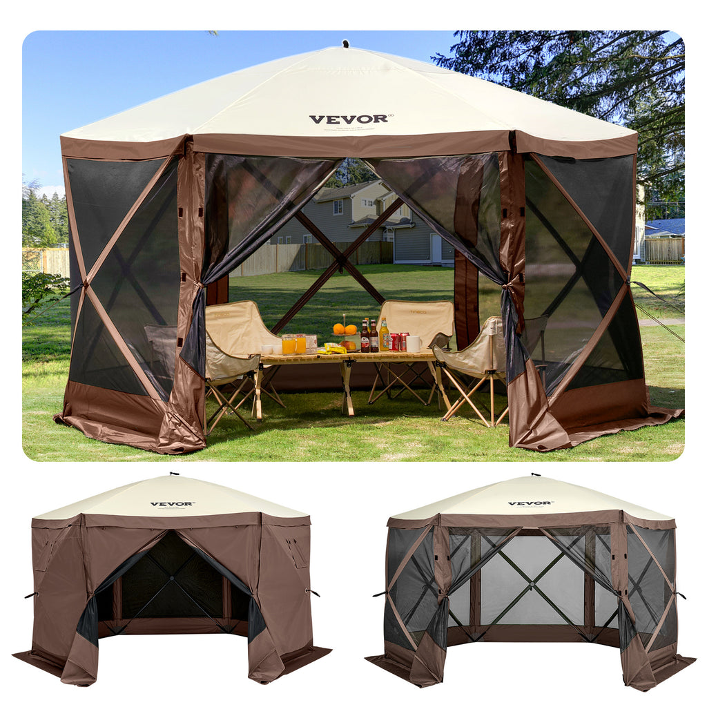 VEVOR Pop-Up Screen Gazebo Tent in 10 ft or 12 ft Sizes for Camping, Picnics and Backyard Gatherings