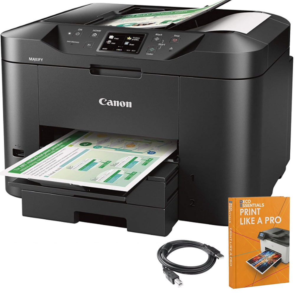 Canon MAXIFY MB2720 Wireless Color Photo Printer with Scanner, Copier and Fax Bundle with Deco Essentials Printer eBook + High-Speed 6FT USB 2.0 Printer Cable
