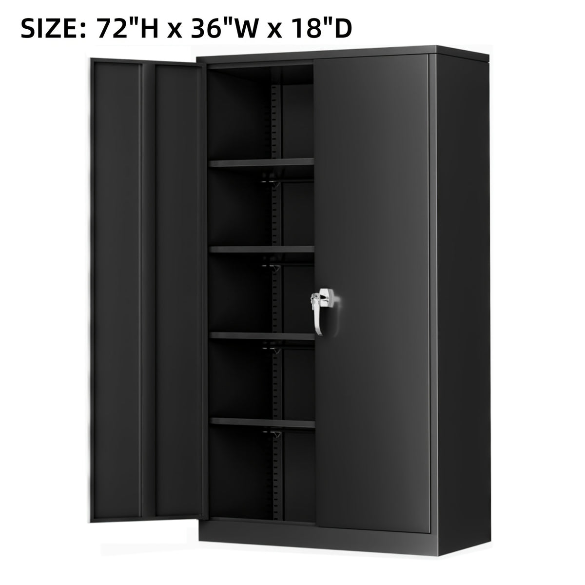 Metal Garage Storage Cabinet, 71"/72" Tall, Steel Floor-standing Model, with 2 Doors, 4 Adjustable Shelves, Lockable, Spray-painted Finish, Suitable for Home, Office, Shop, School—easy to Assemble