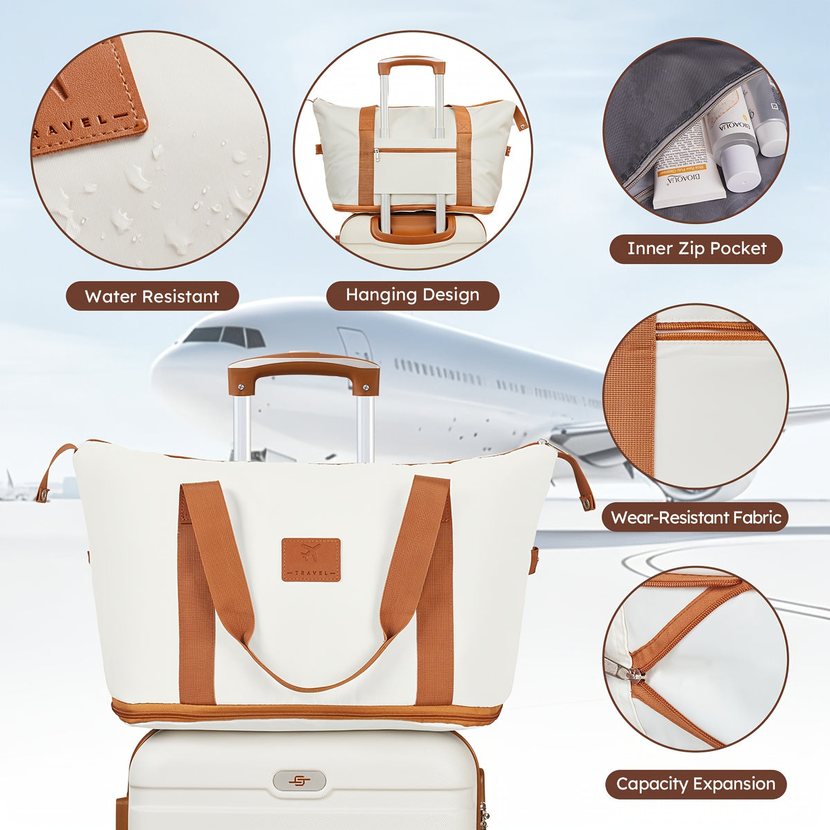 Hardside Lightweight Luggage Set with Expandable Travel Bag And Cosmetic Bag, Featuring Durable ABS Construction, Security Lock, Smooth Wheels, And Expandable Large-Capacity Duffel for Carry-On And Checked Use