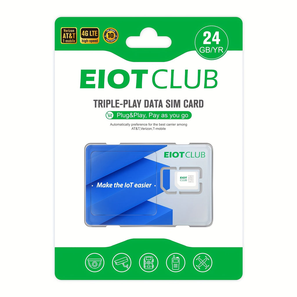 EIOTCLUB Prepaid SIM Card: 4G LTE SIM Supporting AT&T, T-Mobile, And Verizon in The USA. Data-Solely SIM Card for Security, Hunting, Trail Cameras, Wifi Hotspot Routers, And Unlocked Iot Devices. No Contract Required
