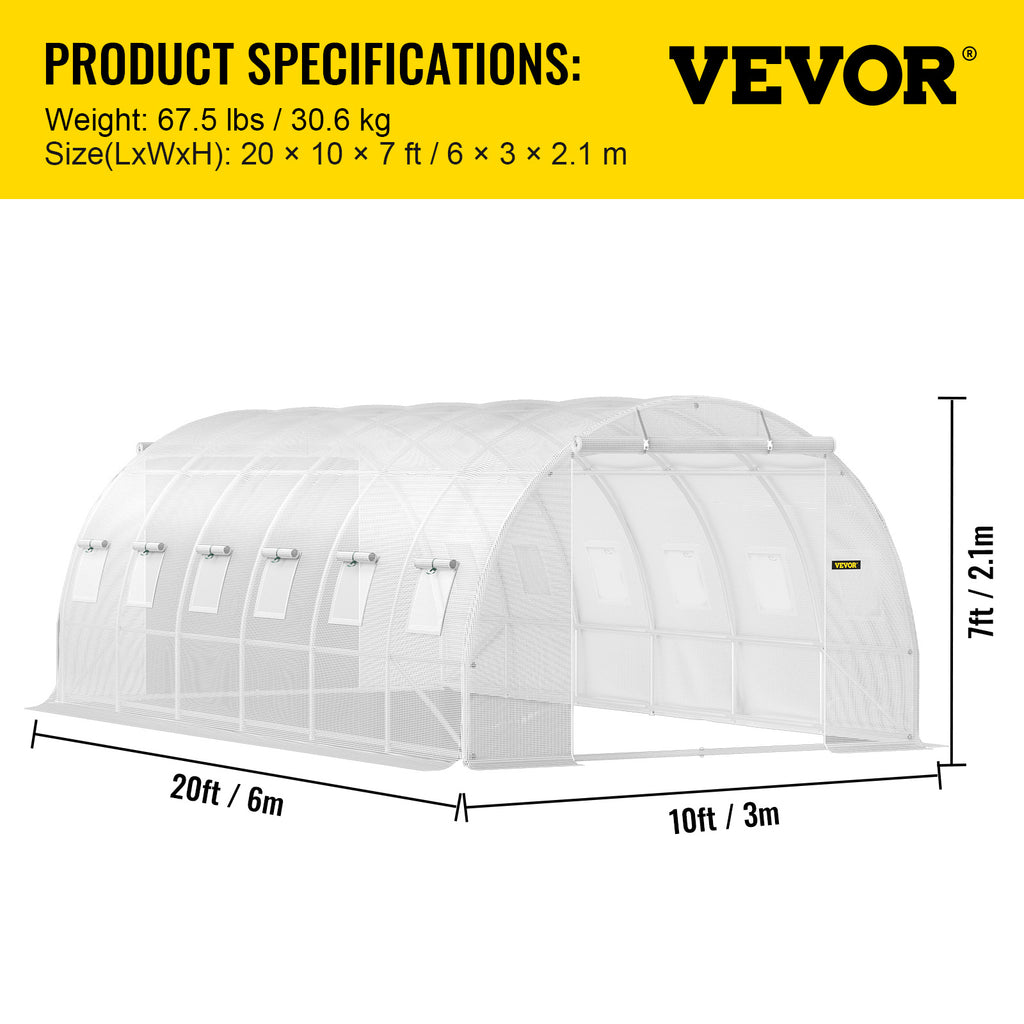 Walk-In Tunnel Greenhouse 20 x 10 x 7 ft by VEVOR — Reinforced Galvanized Structure for Plant Protection