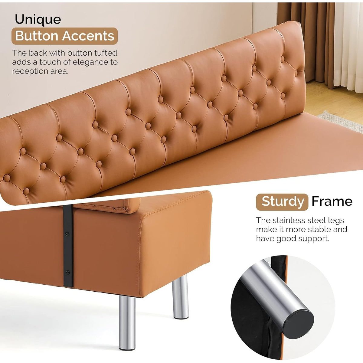 LEADZM Waiting Room Bench with Back, 58.6'' Office Guest Chair Upholstered Reception Seating, Lobby Furniture for Beauty Salon Barbershop Airport Bank Hall Room Conference, Button Tufted