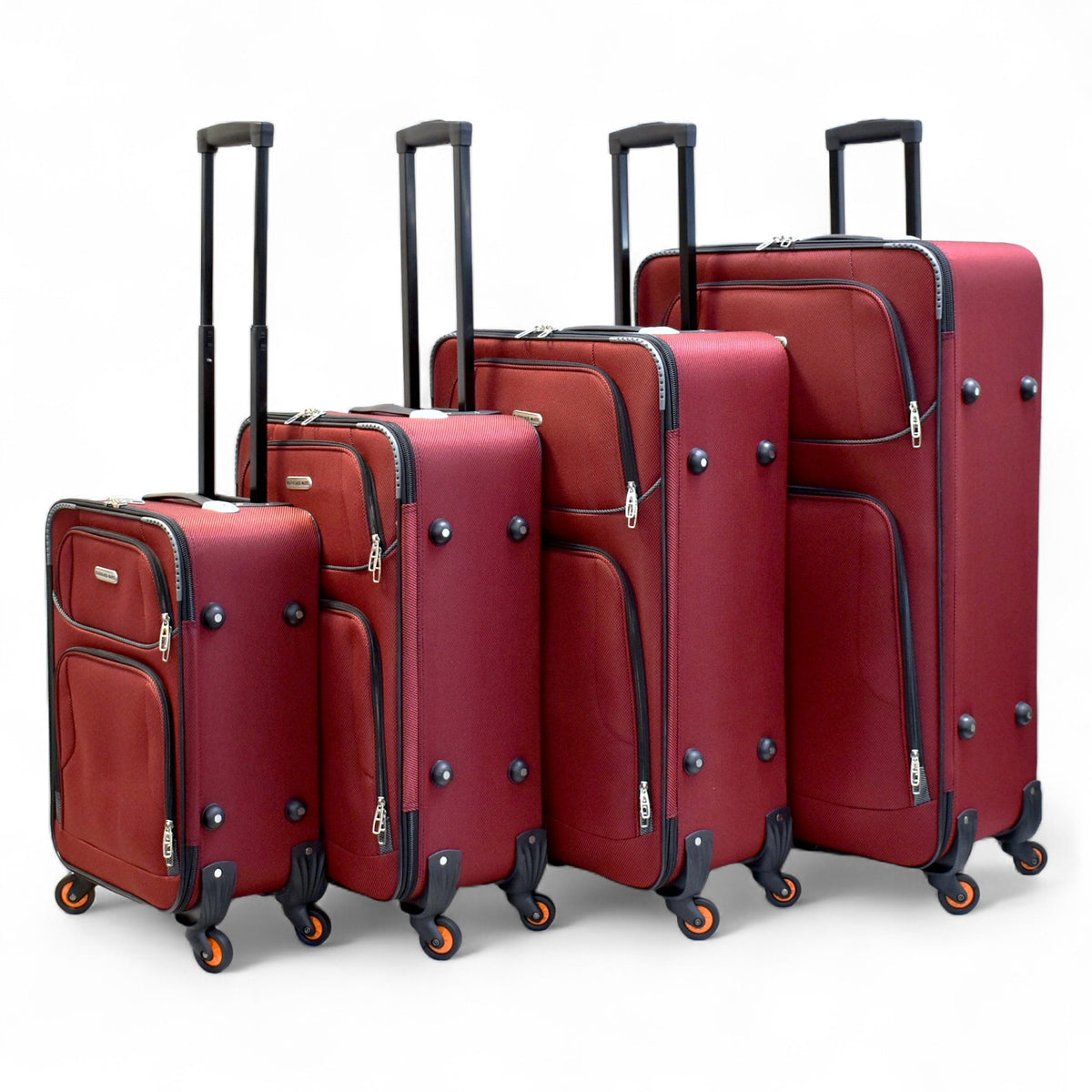 4-Piece Softside Spinner Suitcase Set – Lightweight Expandable Luggage with 360° Wheels, Telescopic Handles, & Multi-Pocket Design – Black, Burgundy, Navy