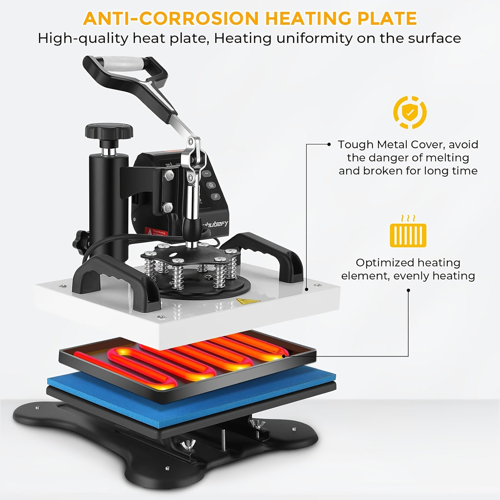 8-in-1/5-in-1 15"x12" Heat Press Machine Set, Professional Sublimation Machine, Rotatable T-Shirt Printing Heat Transfer Digital Industrial Quality Heat Press, Suitable For T-Shirts, Bags, Pillows, Mugs, Hats, Plates, Beanies
