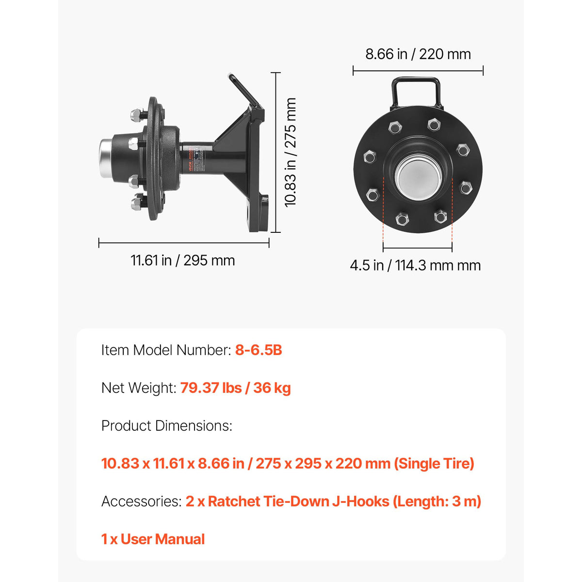 VEVOR Shipping Container Wheels 6-Lug / 8-Lug Wheels Kit, Heavy Duty Shipping Container Axle with Ratchet Tie Down-Moves 20 ft - 40 ft, Secure Transport for Dock, Warehouse, Construction Site, Black
