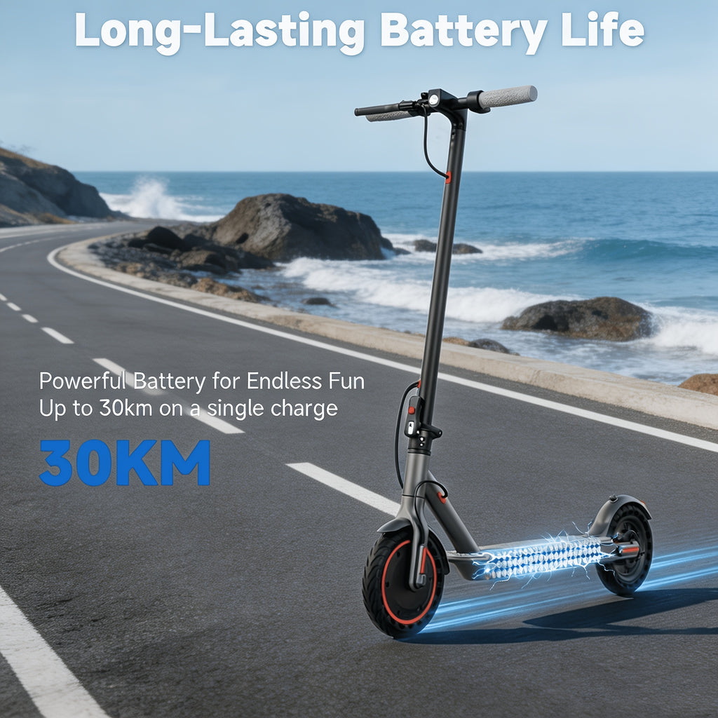350W Motor Foldable Electric Scooter for Adults, 8.5 Inch Anti-Slip Solid Tyres, 19MPH Max Speed & 3 Speed Modes, New Upgraded Version with Reinforced Brake System, Stable Riding, Durable Aluminum Alloy Body, Ultra Comfortable Commuter E-Scooter
