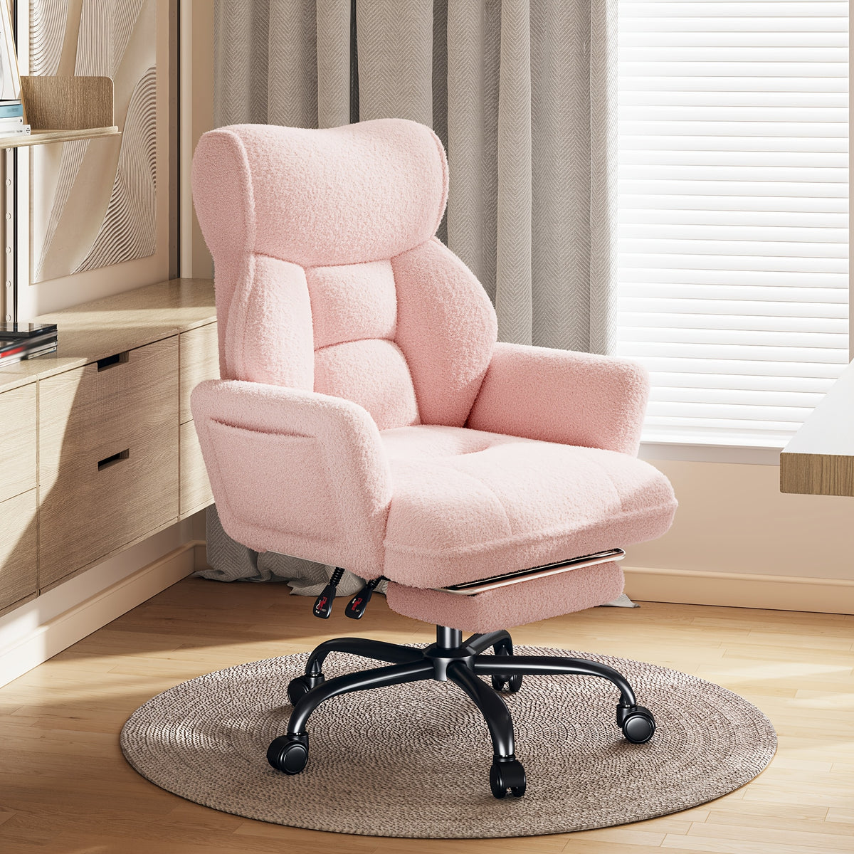 Big Tall Office Chair, Flip Armrests For Pets & Cross Legged Sitting, Adjustable Back & Footrest, Comfortable Fabric Executive Ergonomic Chair For Office, Study, Meeting Room, Pink, White, Black, Grey