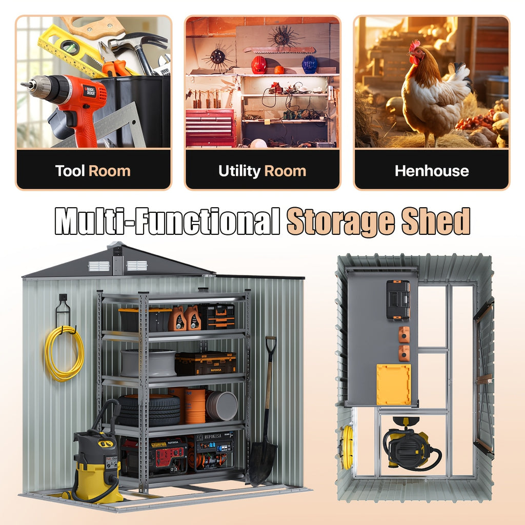 Outdoor Storage Shed with Padlock-Ready Doors and Sloped Roof for Garden Tools, Bikes or Seasonal Item Storage