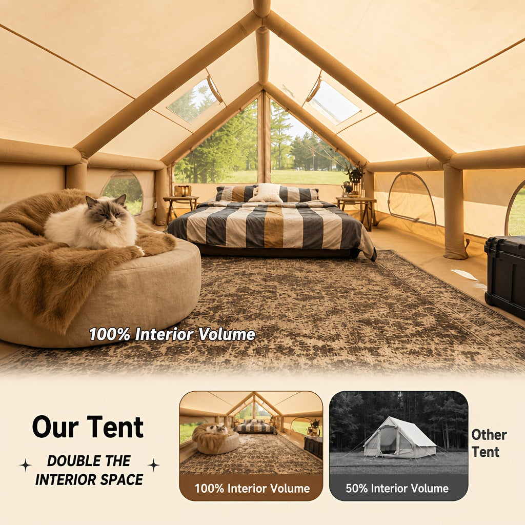 6.3/12 Square Meter Luxury Inflatable Tent, 4-6/8-10 Person All-Season Tent, Easy to Set Up