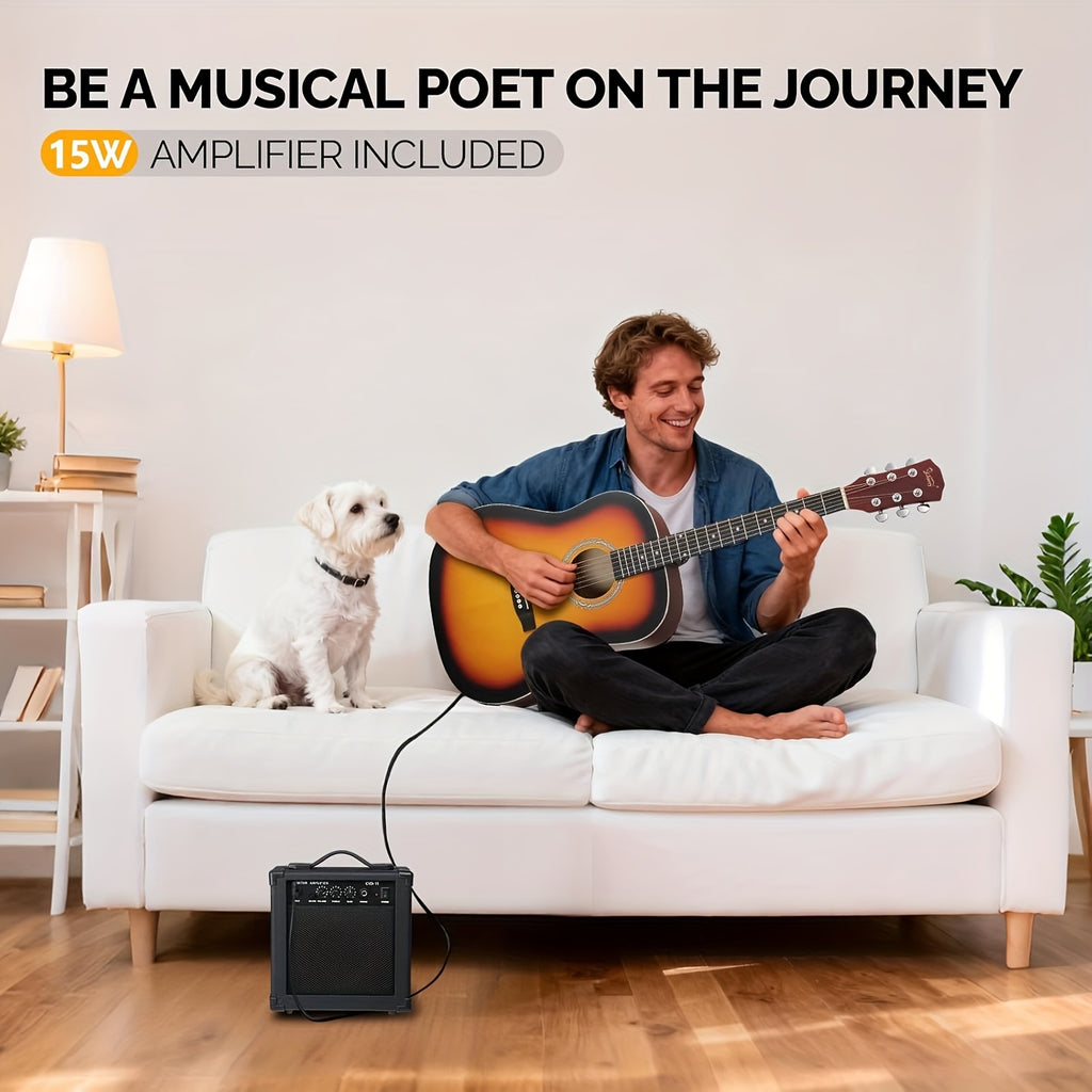 Glarry 41-Inch Acoustic Guitar Set, Full Size Style, Spruce Panel, with Built-In Tuner, 20W AMP, Gig Bag, Strap, Complete Additions, for Beginner Students, Birthday/Festival Gift for Music Lovers