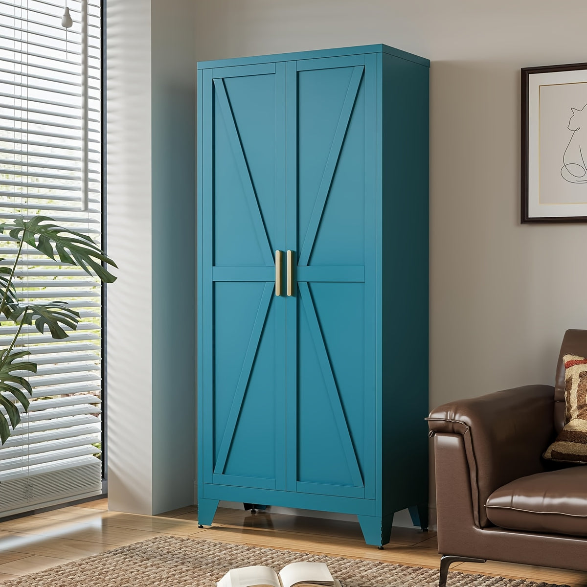 61"/71" Tall Metal Storage Cabinet With 2 Doors And 4 Adjustable Shelves, 5-Tier Kitchen Pantry Storage Cabinet For Kitchen, Living Room, Dining Room And Office