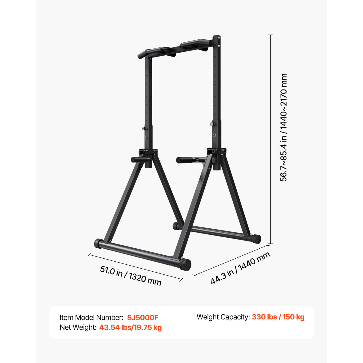 VEVOR Pull Up Bar, 330LBS Capacity Portable Pullup Bar Station, Pullup Bars Free Standing with Triangular Structure & Heavy-Duty Steel Tube, 9 Level Height Adjustment Gravity Fitness for Arms, Back