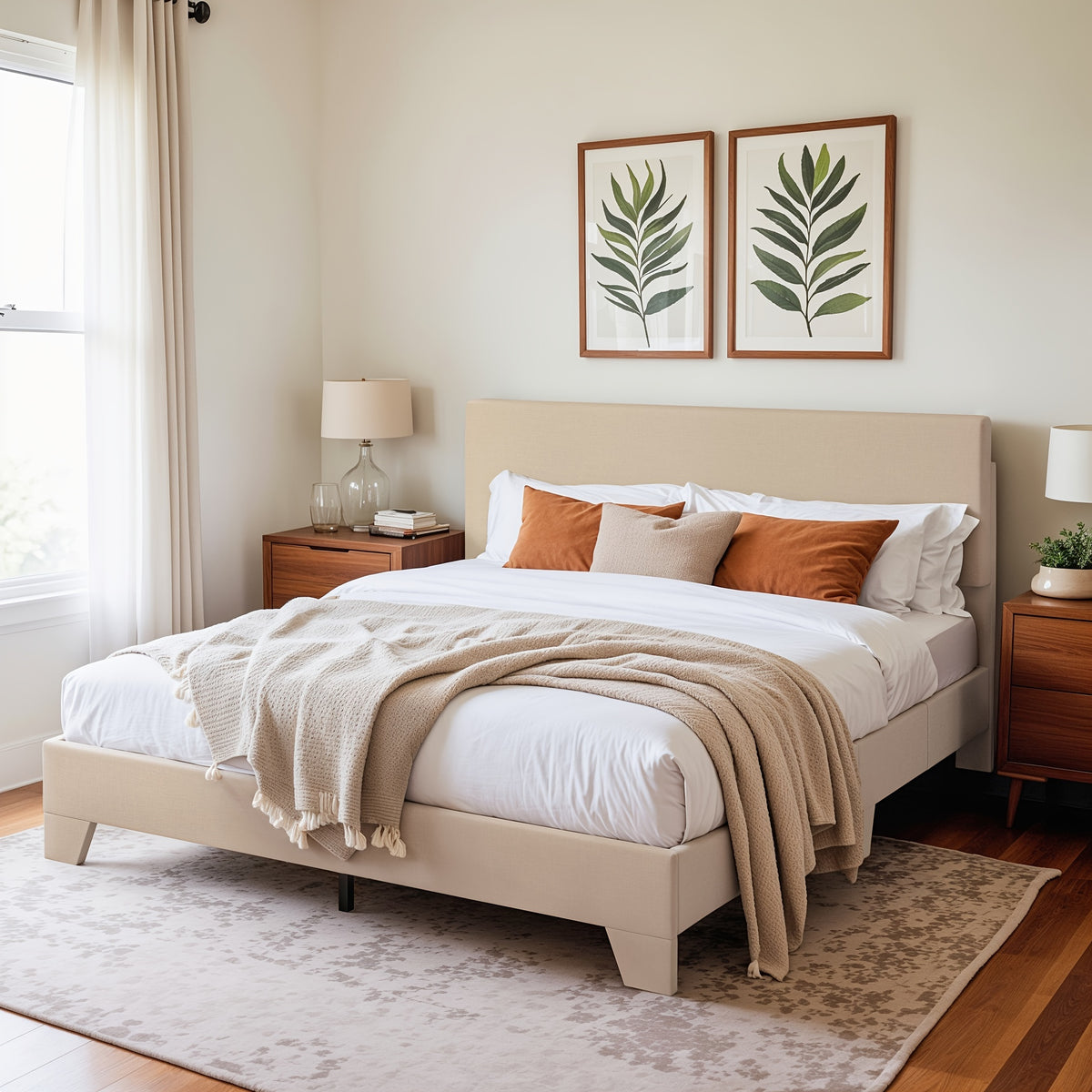 HOOMIC Upholstered Platform Bed in Full, Queen, Or King Sizes with an Adjustable Headboard, Sturdy Wooden Frame, Easy Assembly, No Box Spring Required, Available in 5 Colors: Beige, Dark Grey, Light Grey, Black, White