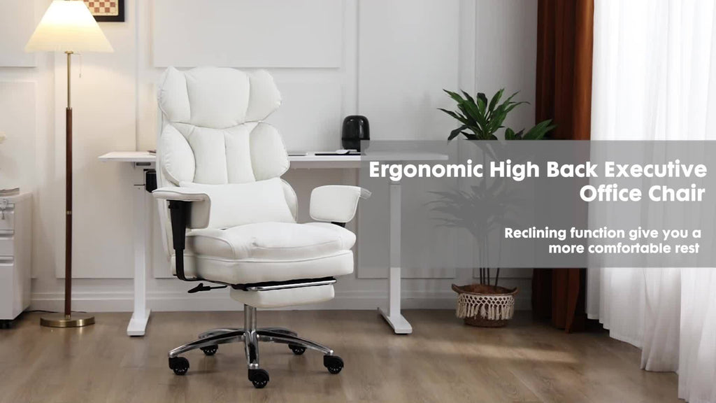 Home Office Reclining Desk Chair, Big and Tall High Back Executive Computer Task Chair with Leg Rest and Lumbar Support, Adjustable Height and Footrest, Armrest