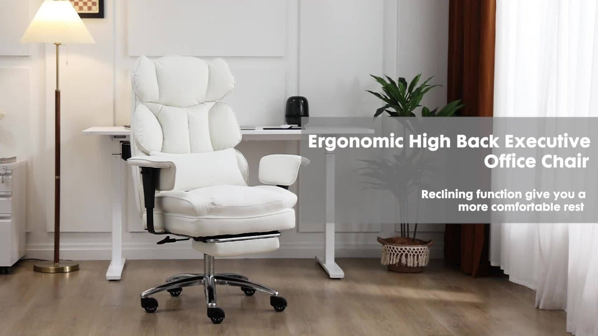 Home Office Reclining Desk Chair, Big and Tall High Back Executive Computer Task Chair with Leg Rest and Lumbar Support, Adjustable Height and Footrest, Armrest