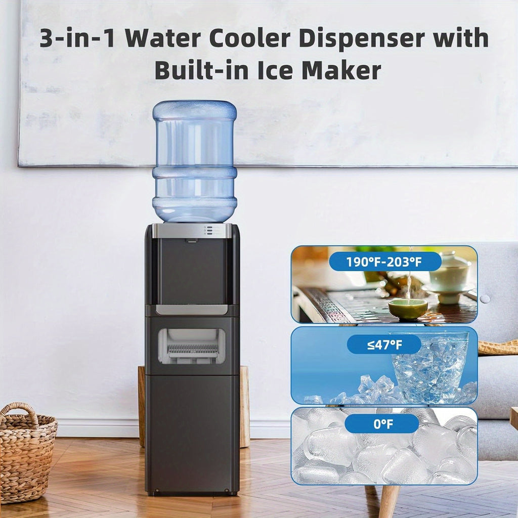 Black, White 3-in-1 Water Dispenser with Ice Maker (33LBS/Day), Hot & Cold, Child Safety Lock, Touch Control, for 3-5 Gal Bottles, Home & Office.